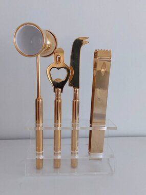 Vintage IKON 24K Gold Plate Bar Set Lucite Tools Modern Barware Georges Briard